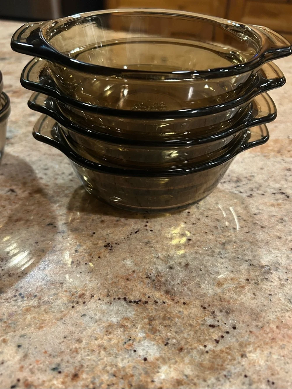 Anchor Hocking#1072 Set of 4 Amber Smoke Glass 12 oz Casserole Dishes 6.25” NWOT